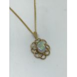 9ct gold and opal pendant and chain