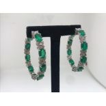 18ct gold diamond and emerald hoop earrings