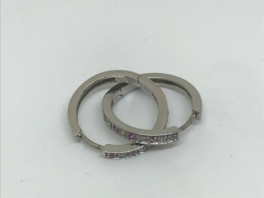 9ct gold pink sapphire and diamond hoop earrings