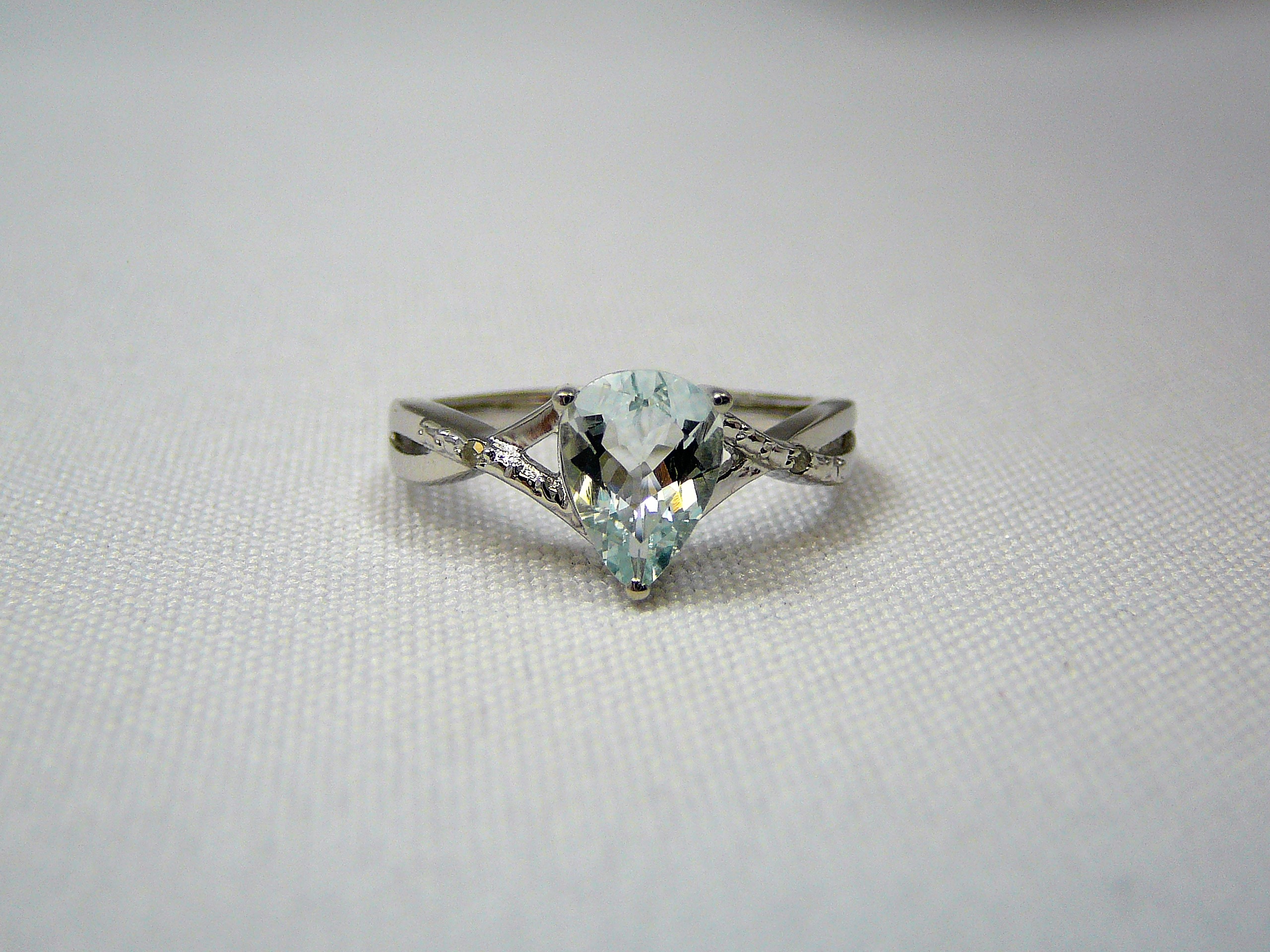 Silver aquamarine and diamond ring