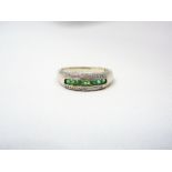 Silver emerald and diamond ring