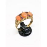 9ct gold coral and ruby ring