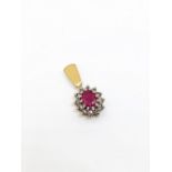 9ct gold ruby and diamond pendant