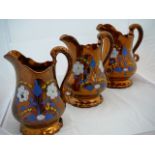 Set Victorian copper lustre jugs