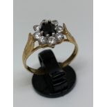 9ct gold sapphire and CZ cluster ring