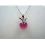Silver and rose quartz ‘apple’ pendant.
