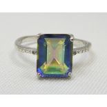 Silver mystic topaz and diamond ring