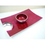 Retro aluminium and enamel 'chip & dip' dish