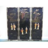 Set of three oriental lacquered panels