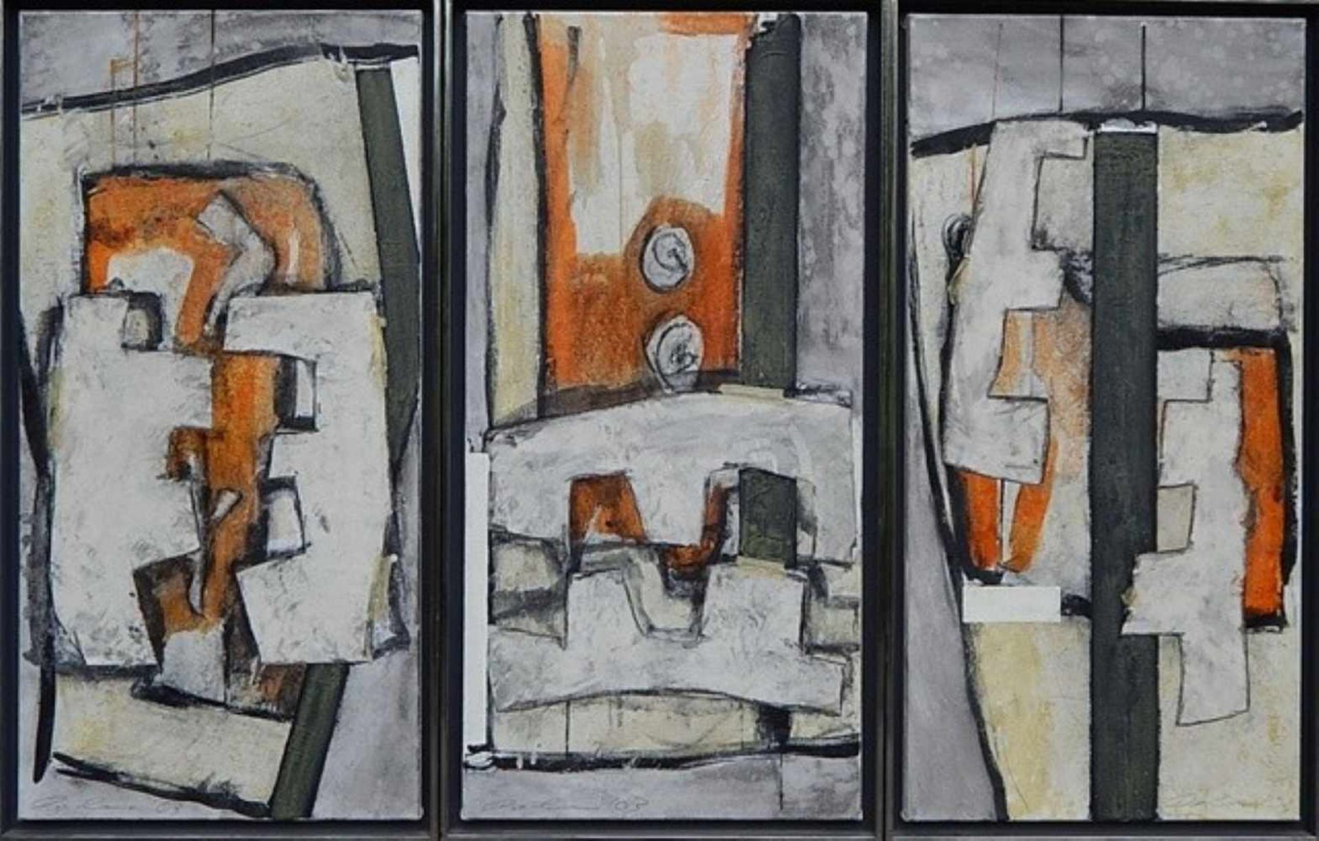 Ulrich Dohmen(1956) Tryptychon"3 Kompositionen", Mischtechnik auf Leinwand, signiert und datiert 03,