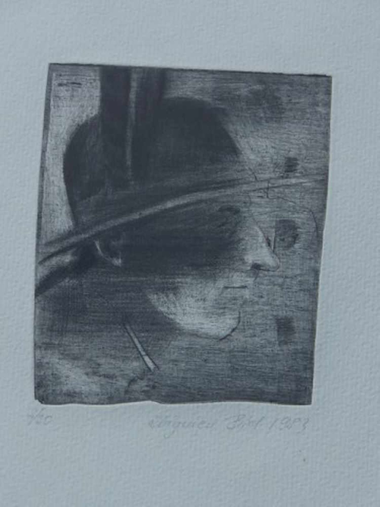 "Mann mit Hut", Radierung, unleserlich betitelt und datiert 1983, nummeriert 2/20