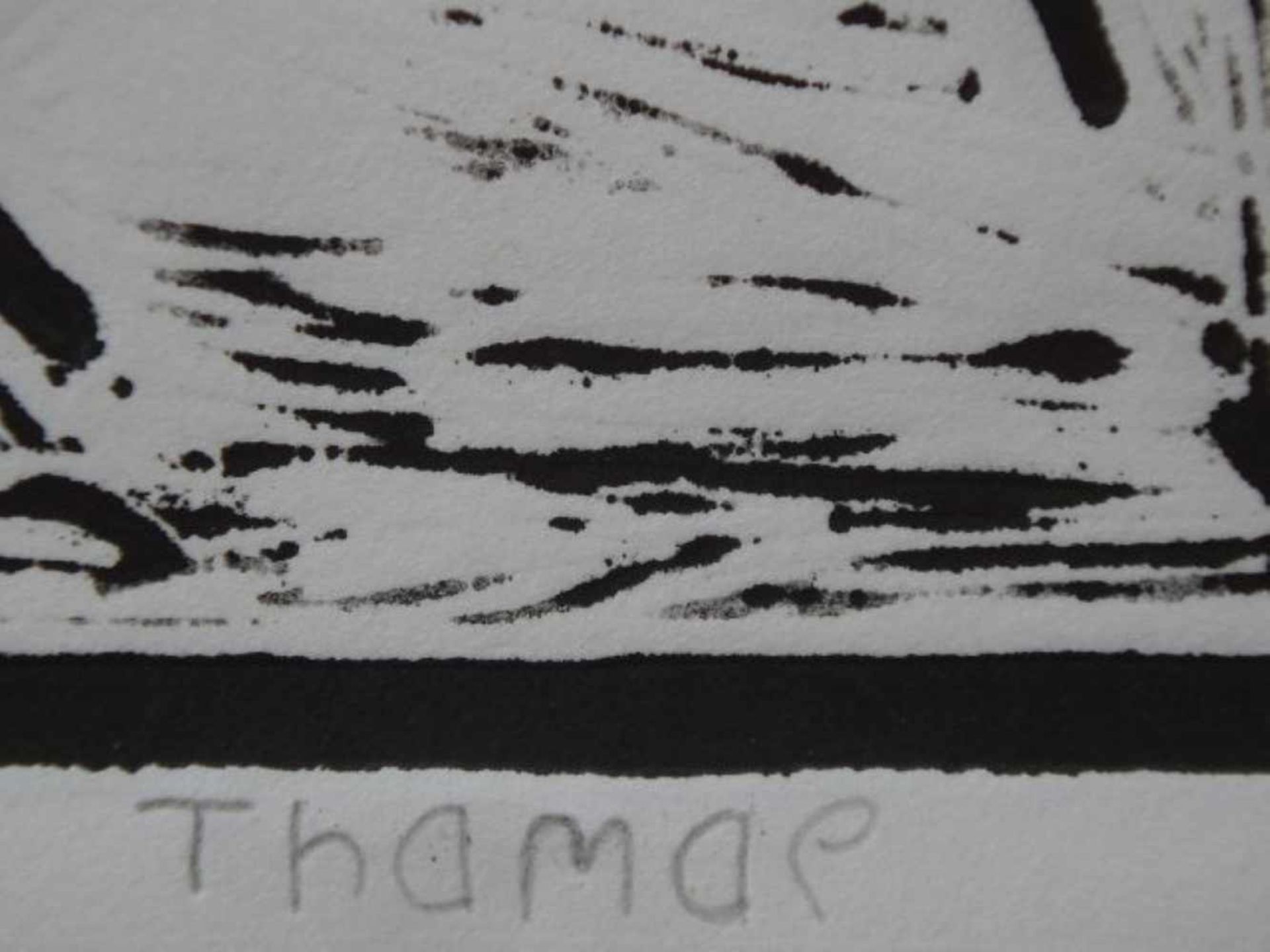 "Abstraktion", Lithographie, handsigniert Thamae, afrikanischer Künstler, Bildausschnitt ca.31x32cm - Bild 2 aus 2