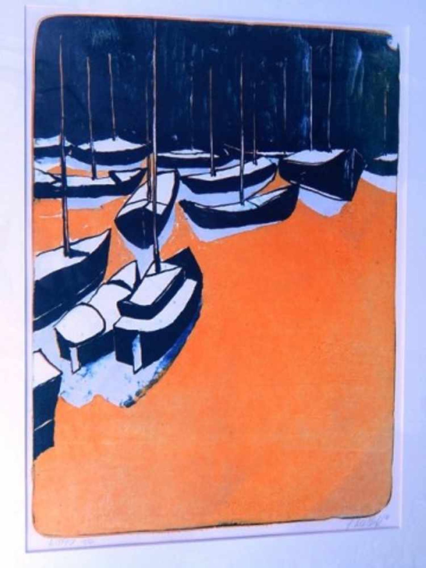 C.Rubbert(?-2015)"Hafen mit Segelbooten", Farlithographie, signiert, nummeriert 1/5, datiert 04