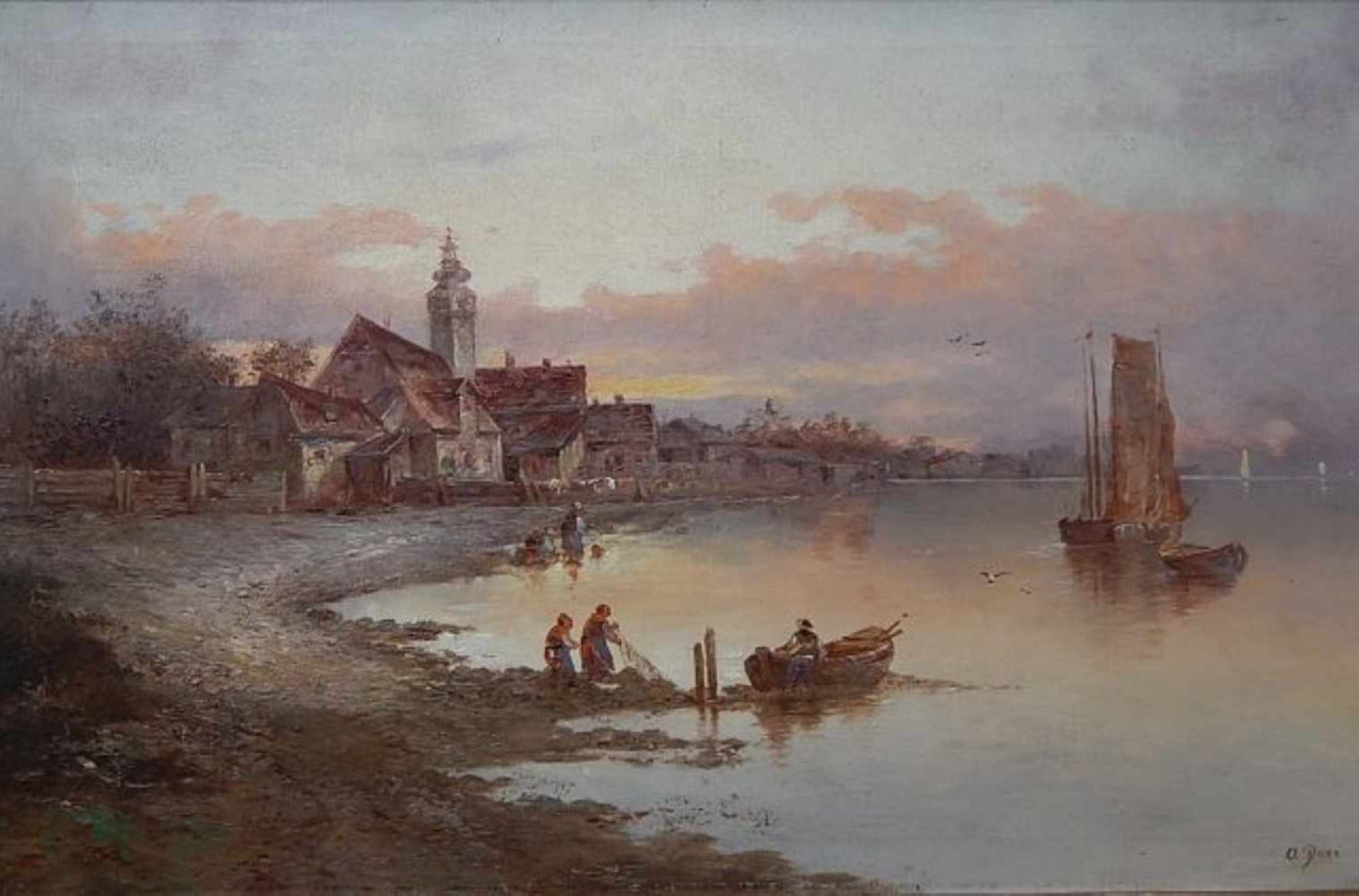 Armand Doré(1824-1882)"Südeuropäische Küstenlandschaft in der Abendsonne", Öl auf Leinwand,