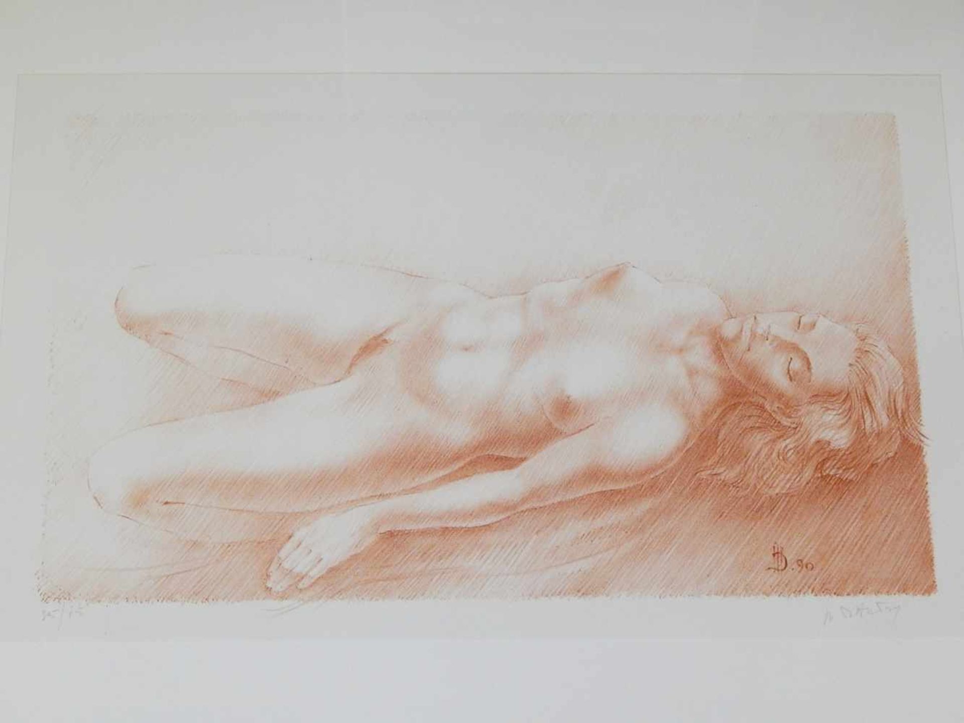 Marc Dutry(1930)"Liegender Frauenakt", Original Farblithographie auf Bütten, signiert und nummeriert