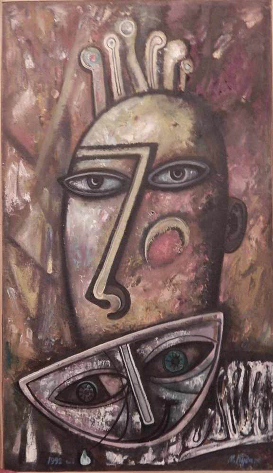 Michael Kudinov(1961)"Mann mit Maske", Öl auf Leinwand, signiert, datiert 1992, rückseitig