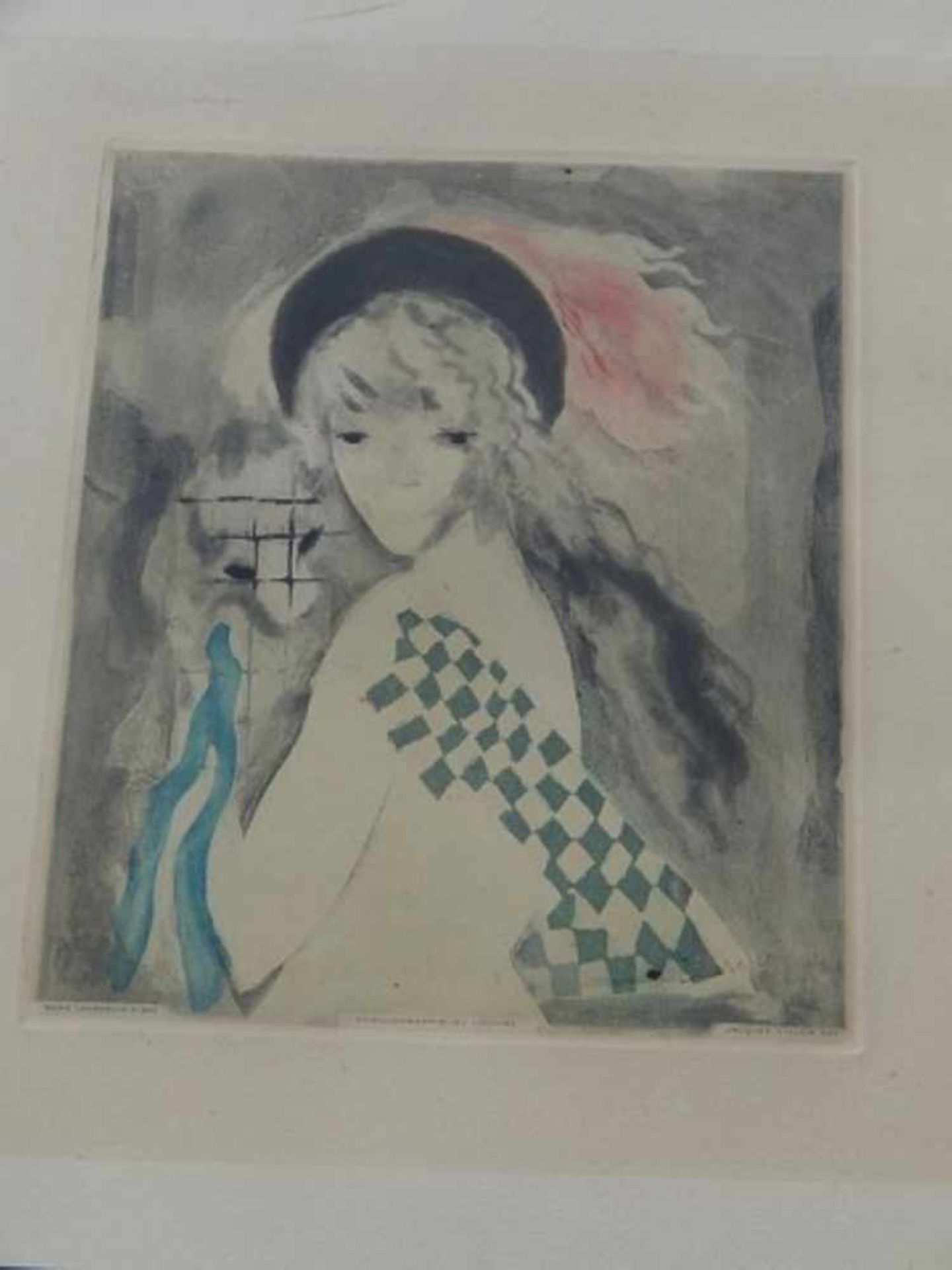 Marie Laurencin(1883-1956)"Junge Frau mit Äffchen", Farbradierung, ca.34x26cm