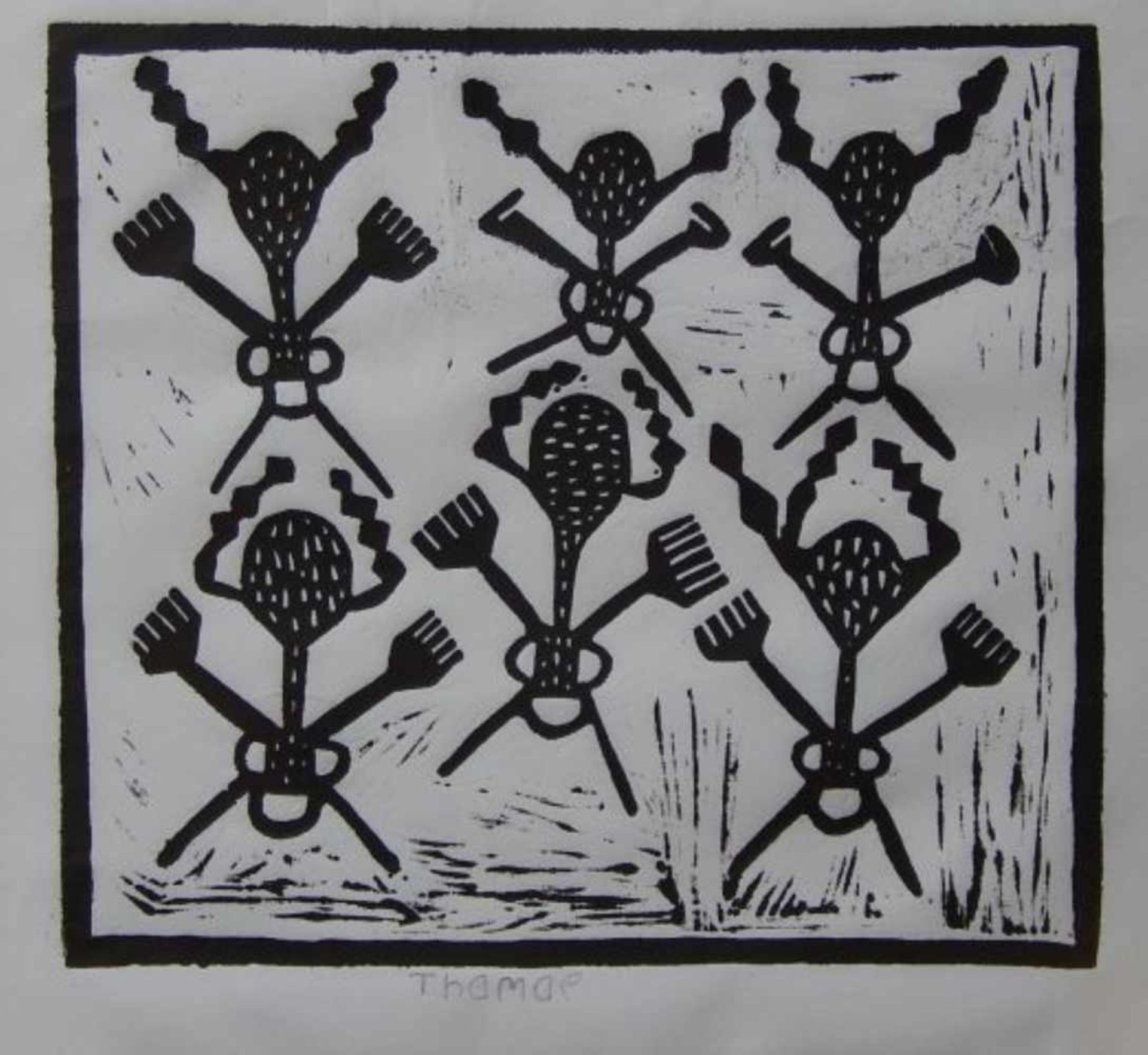 "Abstraktion", Lithographie, handsigniert Thamae, afrikanischer Künstler, Bildausschnitt ca.31x32cm