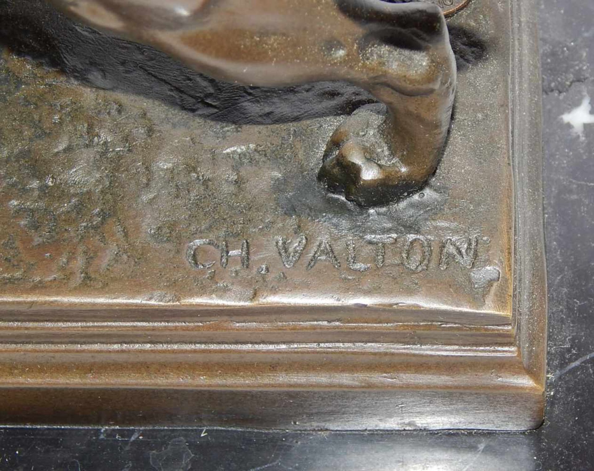 Christian Valton(1851-1918) Skulptur "Löwe" Bronze auf Marmorsockel montiert,ca.25,5x11,5x20,5( - Image 3 of 4
