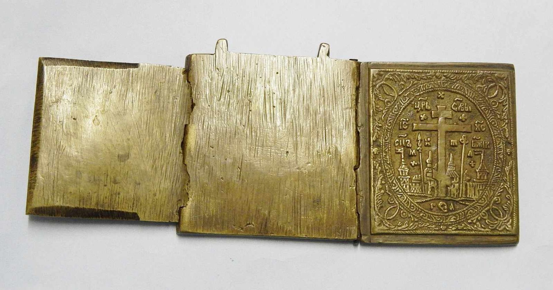 Reiseikone mit 4 Tafelbilder, Bronze mit Emaillereste, Russland, 19.Jahrhundert, ca.7, 5x7, 8cm - Bild 2 aus 2