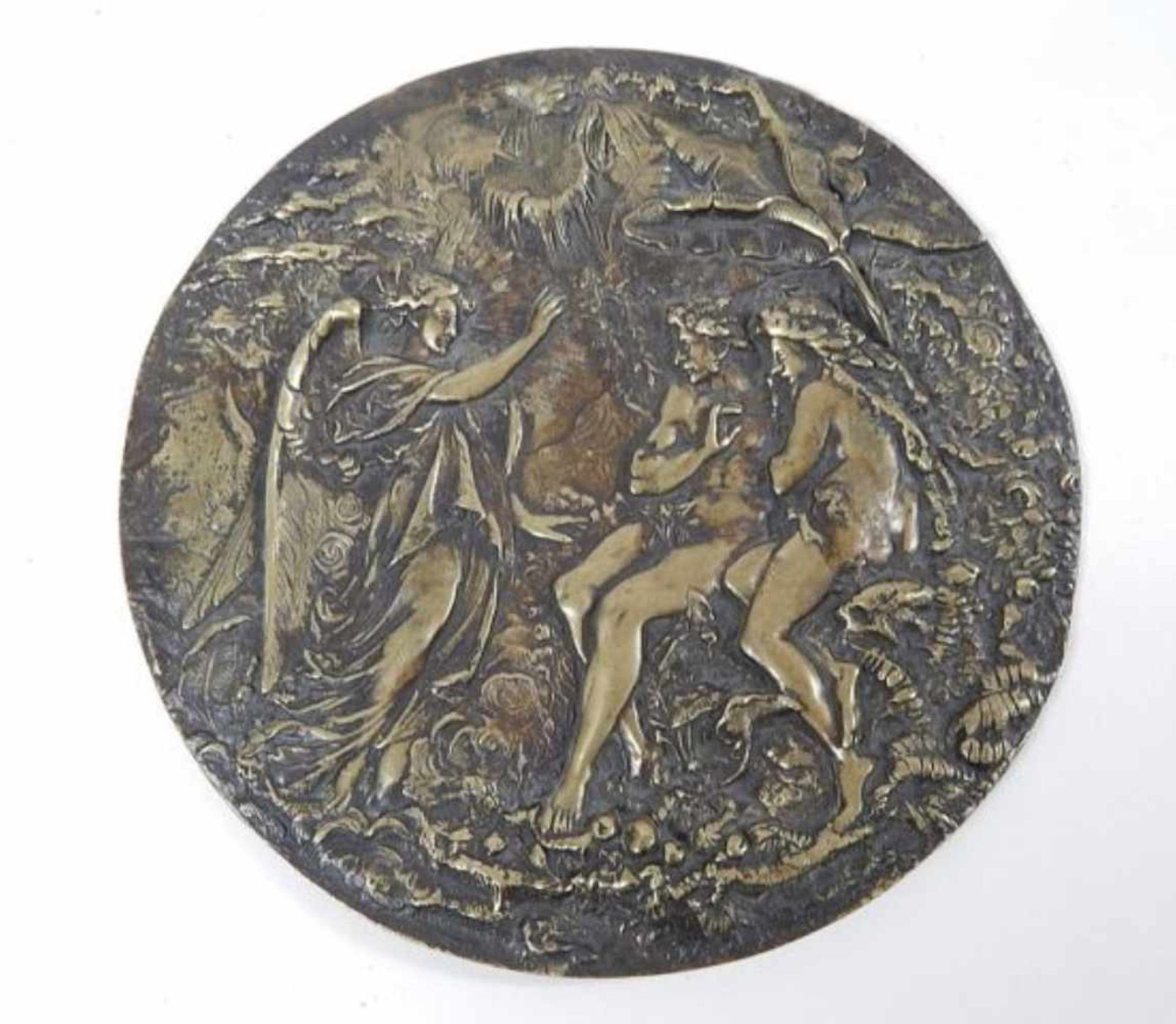 Bronzeplatte mit Darstellung"Vertreibung aus dem Paradies", wohl 2.Hälfte 19.Jahrhundert,