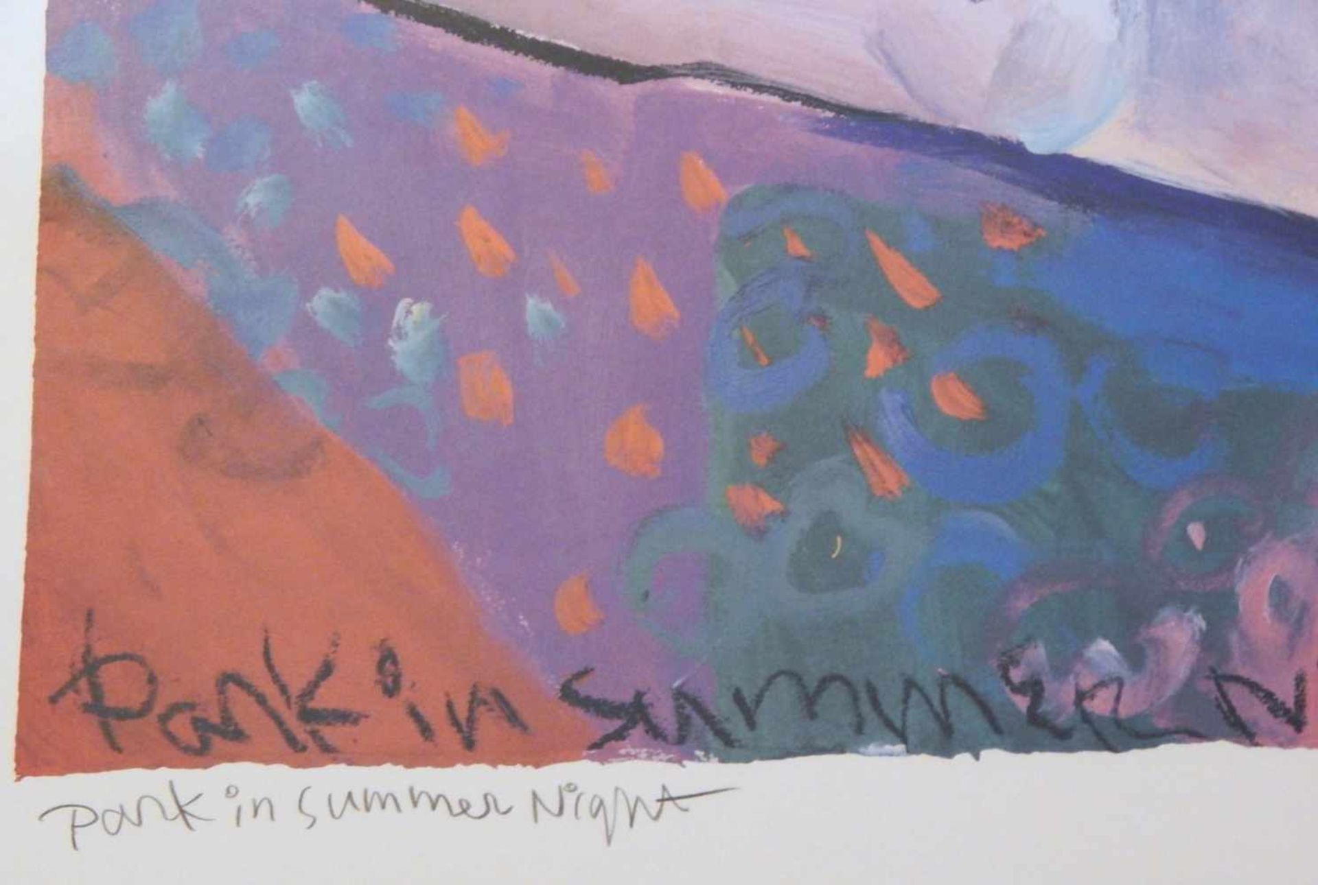 M.Leu(1950)"Park in summer night", Farblithographie, handsigniert, nummeriert 166/450, - Bild 2 aus 4