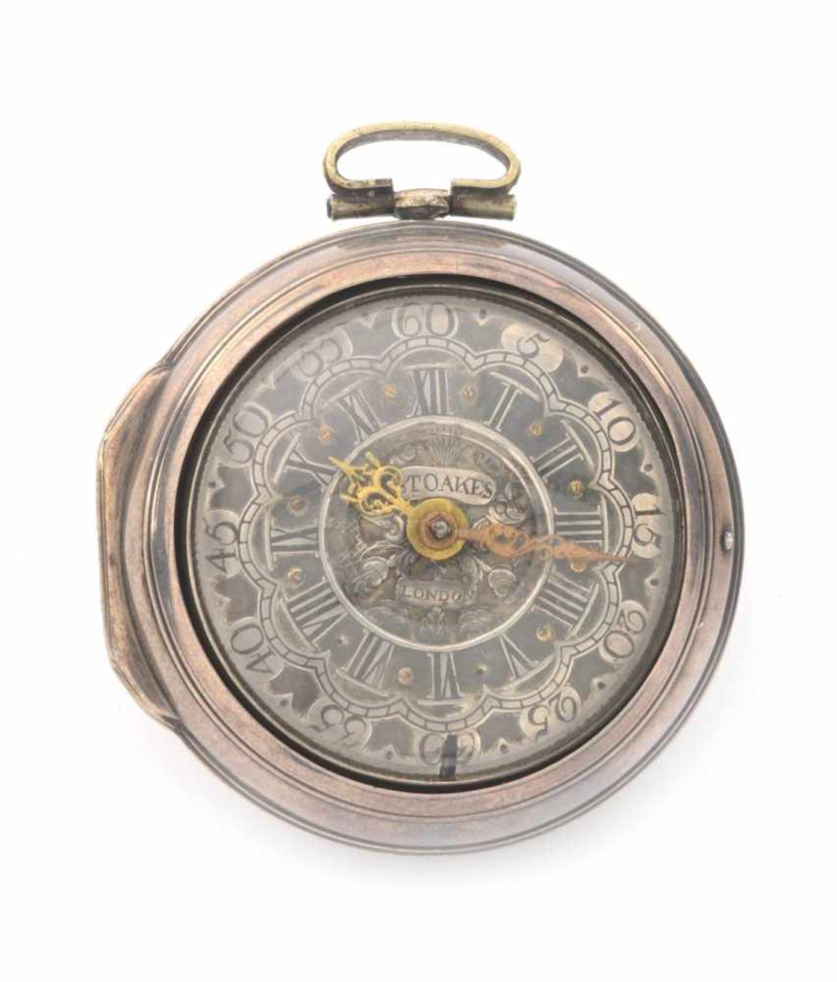 SILBERNE TASCHENUHREngland, London, Stoakes1750sTaschenuhr mit Silbergehäuse und Übergehäuse,