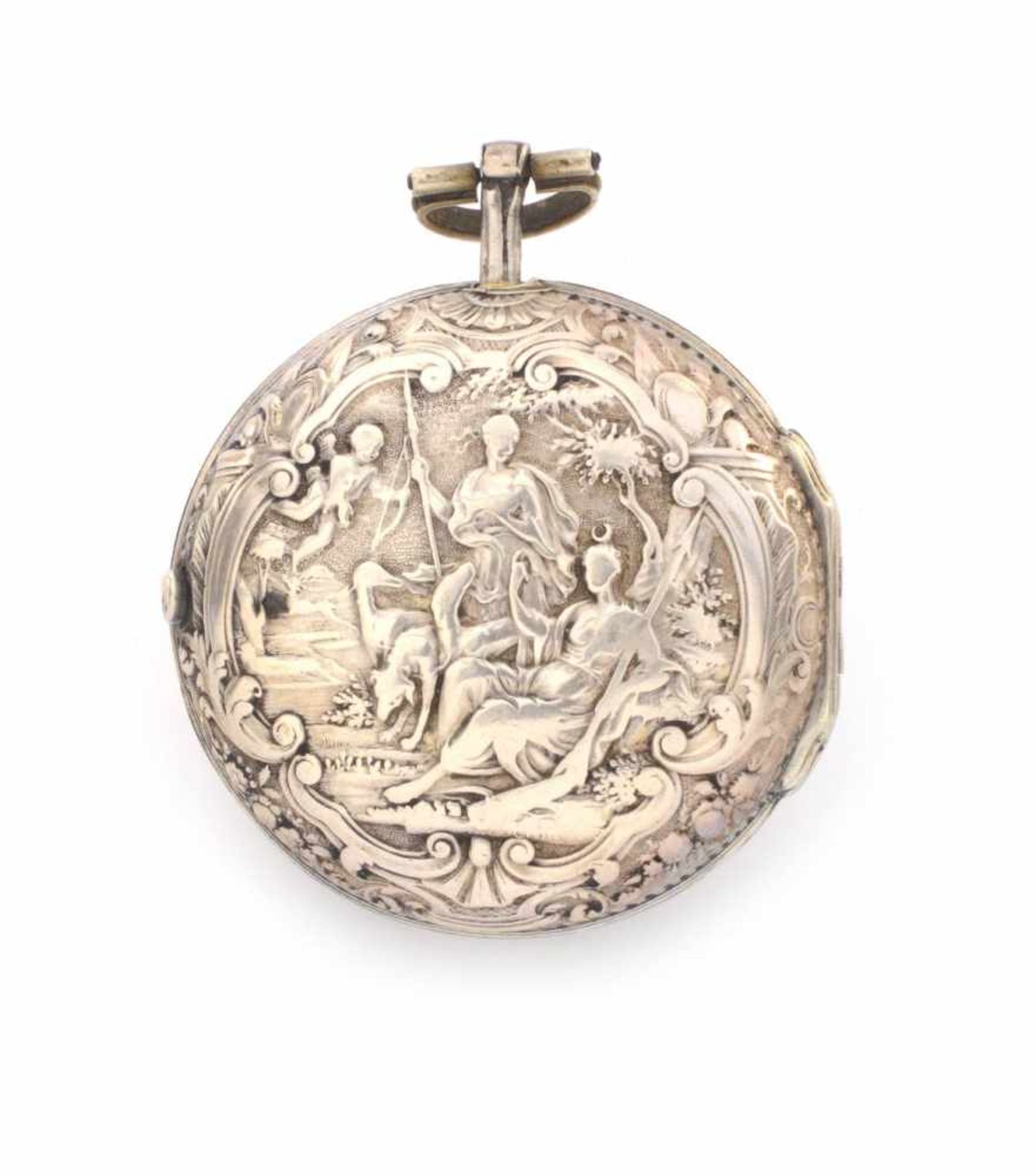 SILBERNE TASCHENUHR MIT DATUM UND ÜBERGEHÄUSEEngland, London, Samson1770sSilberne Taschenuhr mit