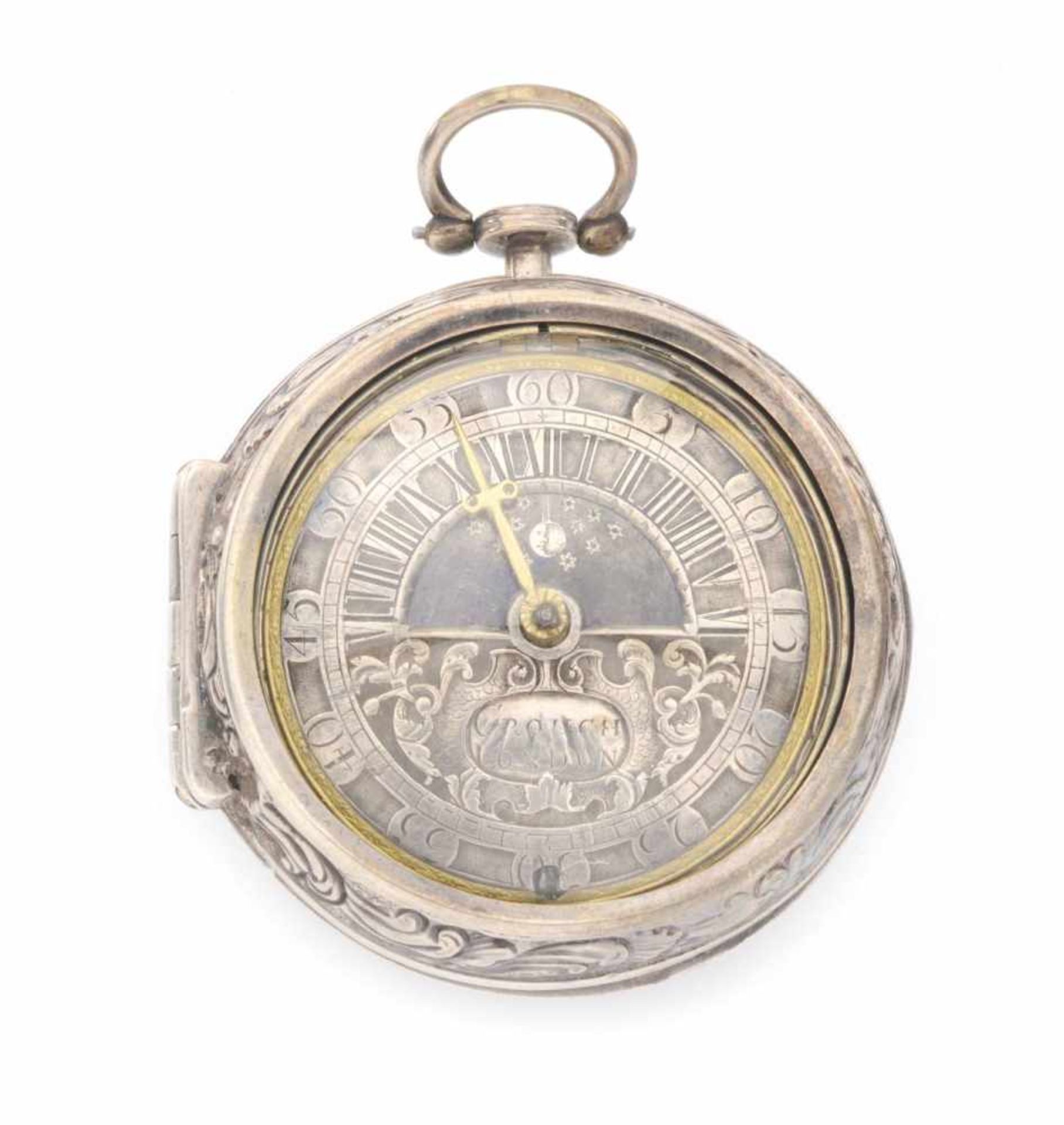 SILBERNE TASCHENUHR MIT MONDPHASEEngland, London, William Tomlinson (1673-1750)ca. 1710Silberne