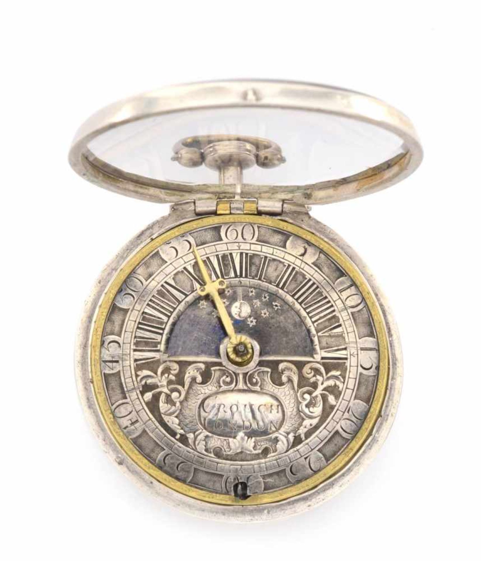 SILBERNE TASCHENUHR MIT MONDPHASEEngland, London, William Tomlinson (1673-1750)ca. 1710Silberne - Bild 3 aus 6