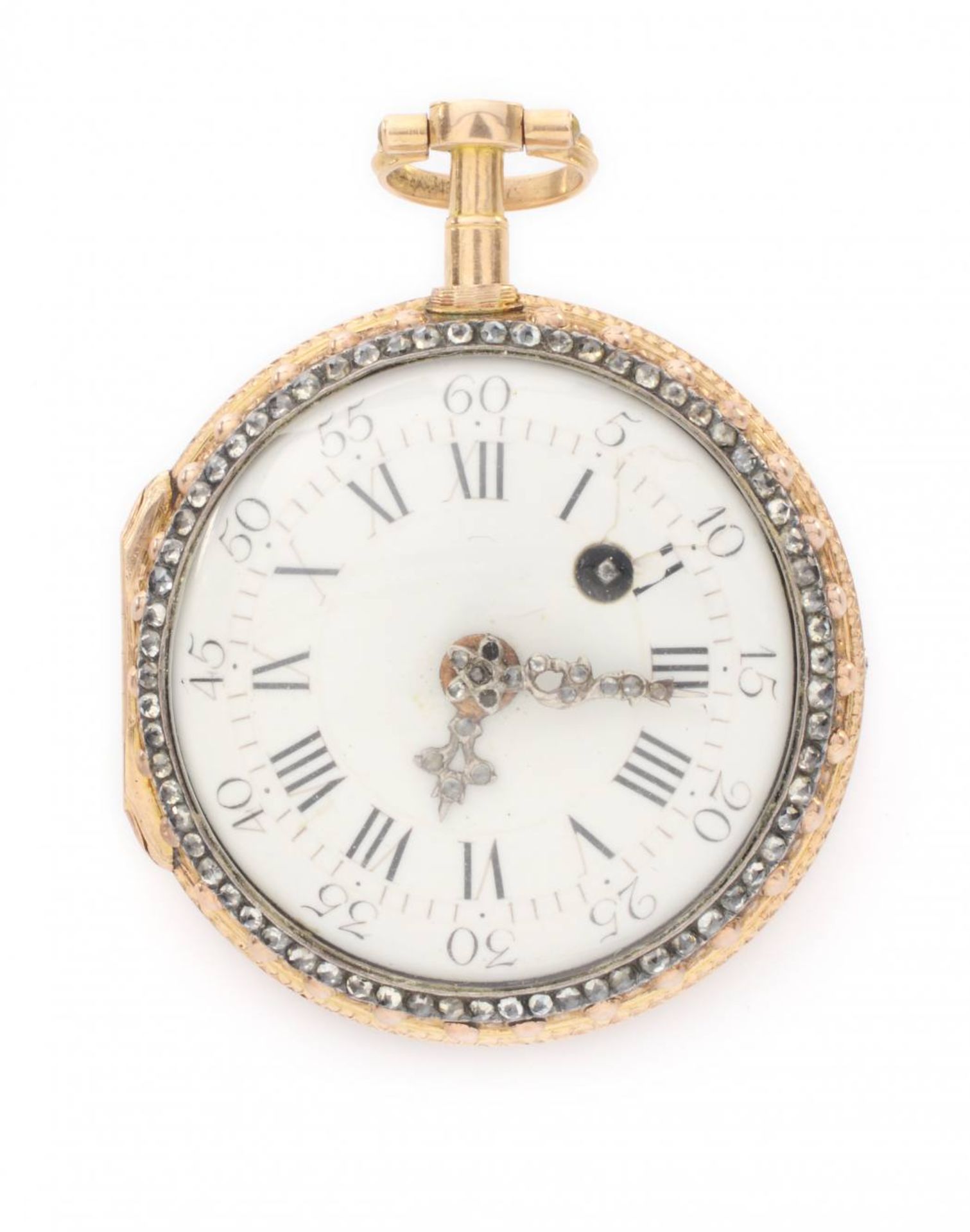 GOLDENE TASCHENUHR MIT EMAILLE UND ÜBERGEHÄUSEFrankreich, Paris, Vauché (Vauchez)letzte Drittel