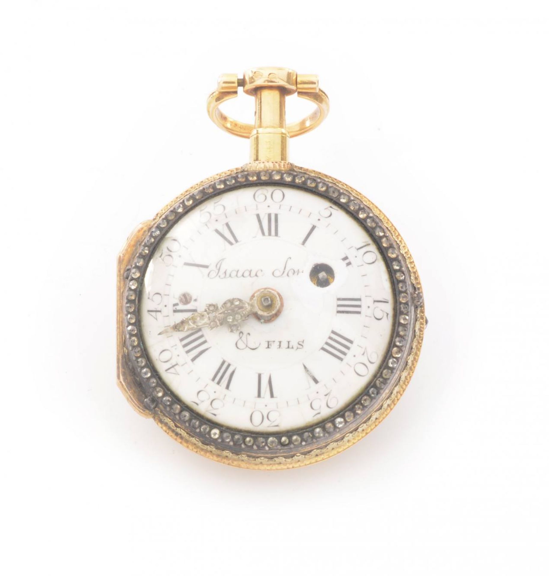 GOLDENE DAMENTASCHENUHR MIT SCHLAGSchweiz, Genf, Isaac Soret & Filsca. 1770-1780Goldene