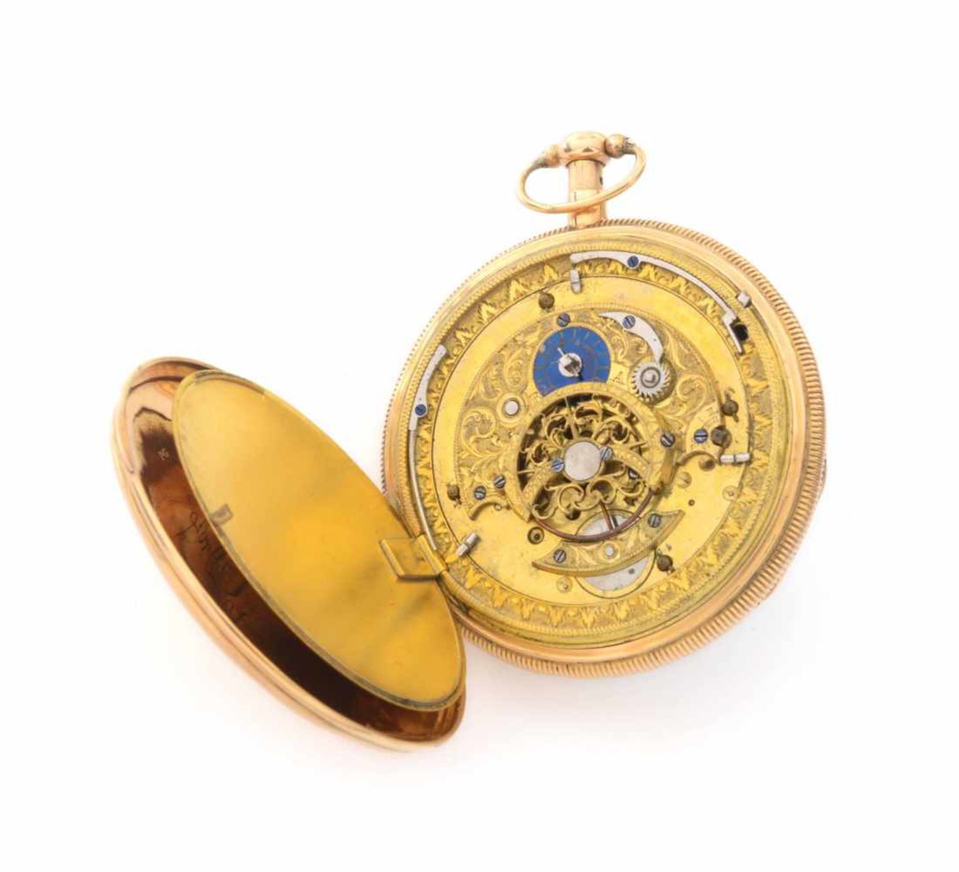 GOLDENE TASCHENUHRSchweiz, Jaquet Droz1780s-1790sGoldene Taschenuhr mit Schlag, Viertelrepetition, - Bild 4 aus 4