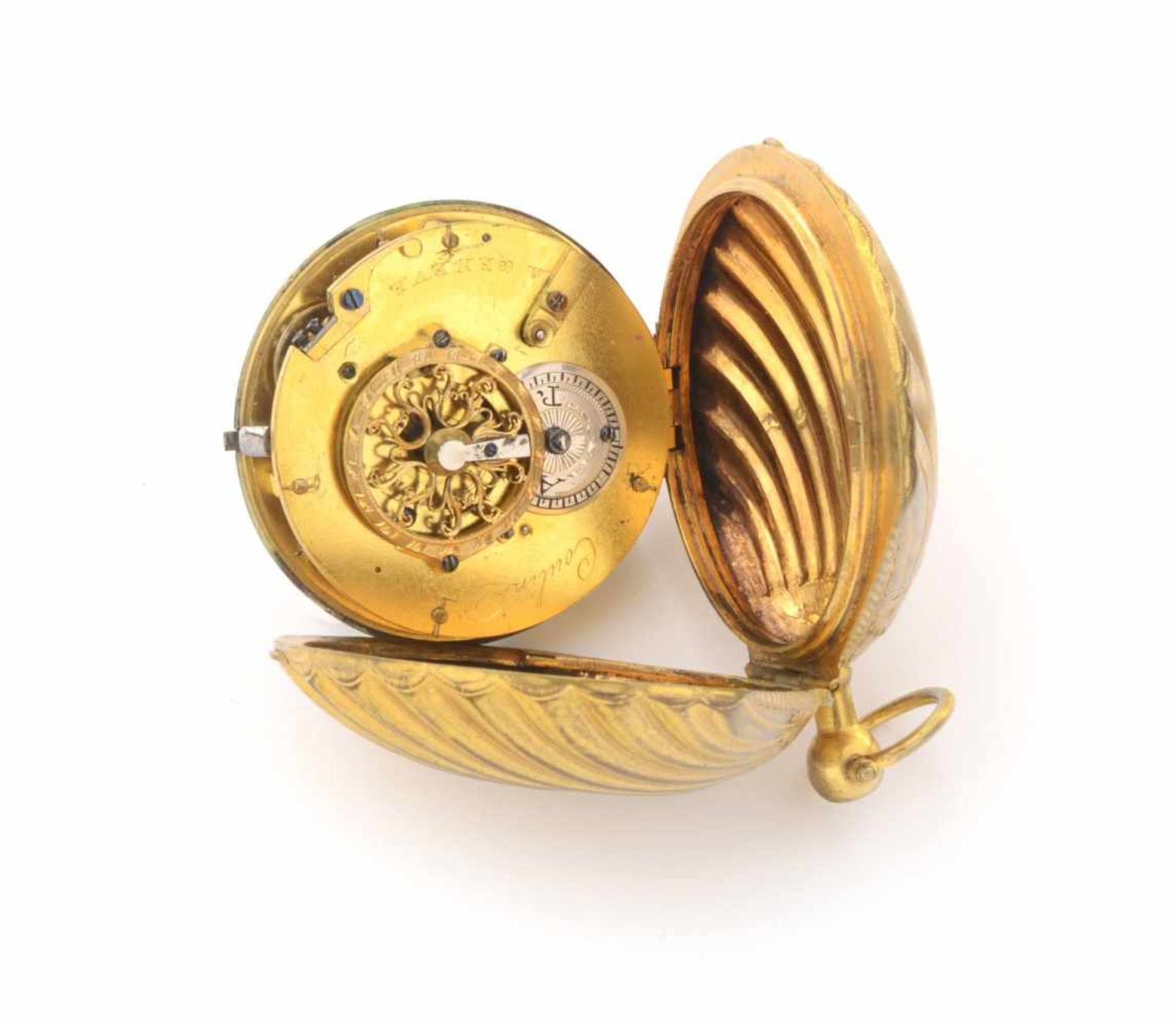 TASCHENUHR IN MUSCHELFORMSchweiz, Genf, Coulinca. 1780Taschenuhr in muschelförmigem Gehäuse aus - Bild 3 aus 3