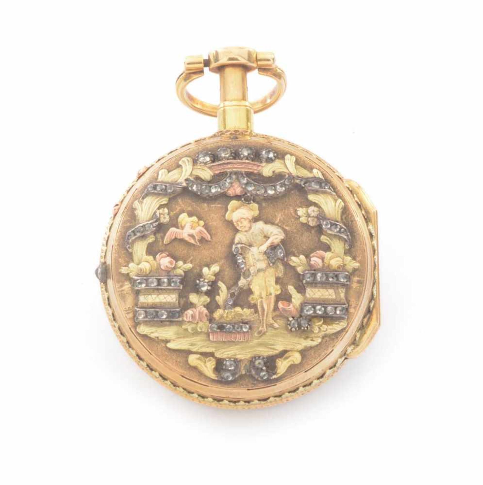 GOLDENE DAMENTASCHENUHR MIT SCHLAGSchweiz, Genf, Isaac Soret & Filsca. 1770-1780Goldene - Bild 2 aus 5