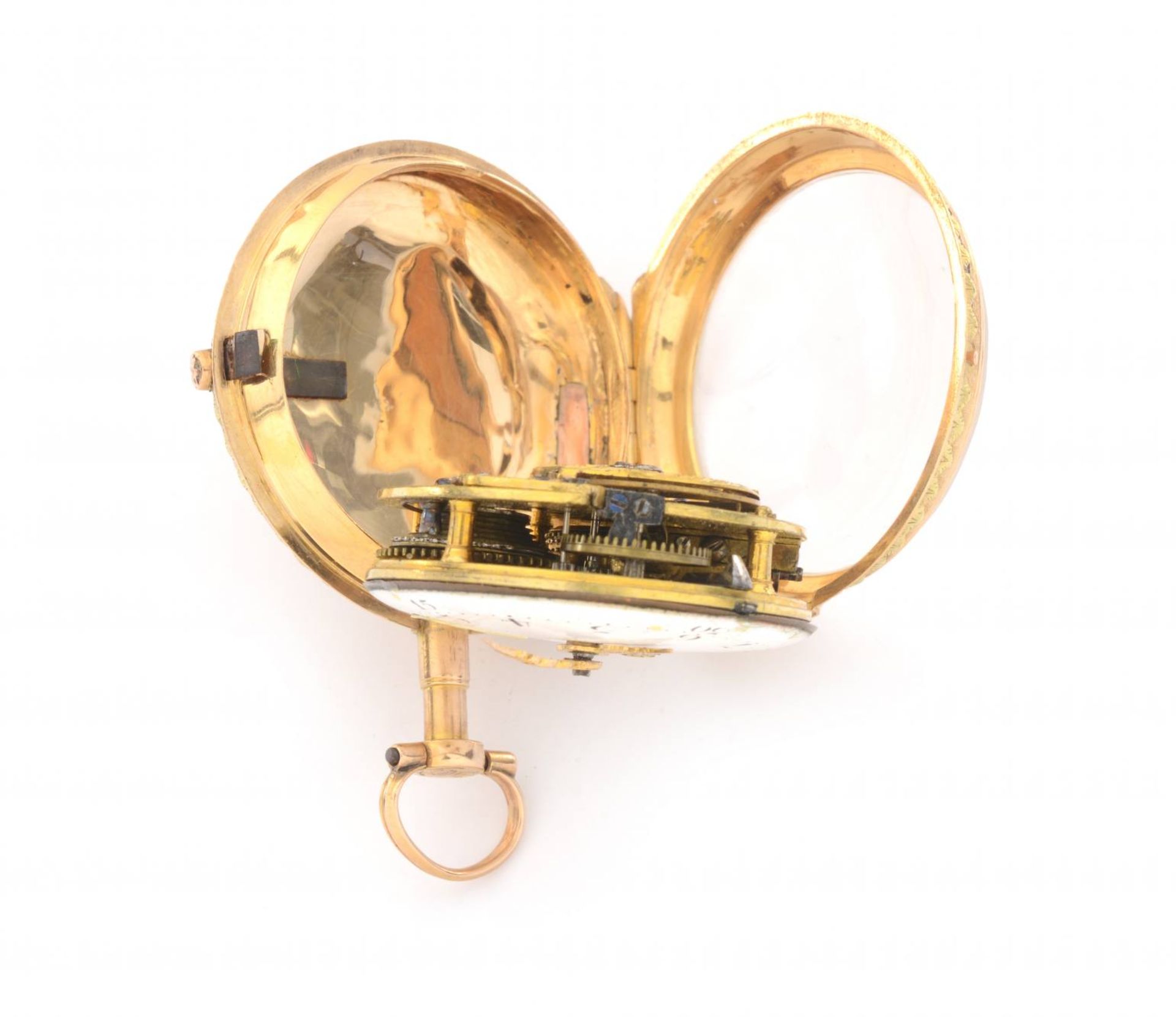 GOLDENE TASCHENUHRFrankreich, Paris, L`Epine1790sTaschenuhr mit Goldgehäuse, Rückseite mit - Bild 4 aus 5