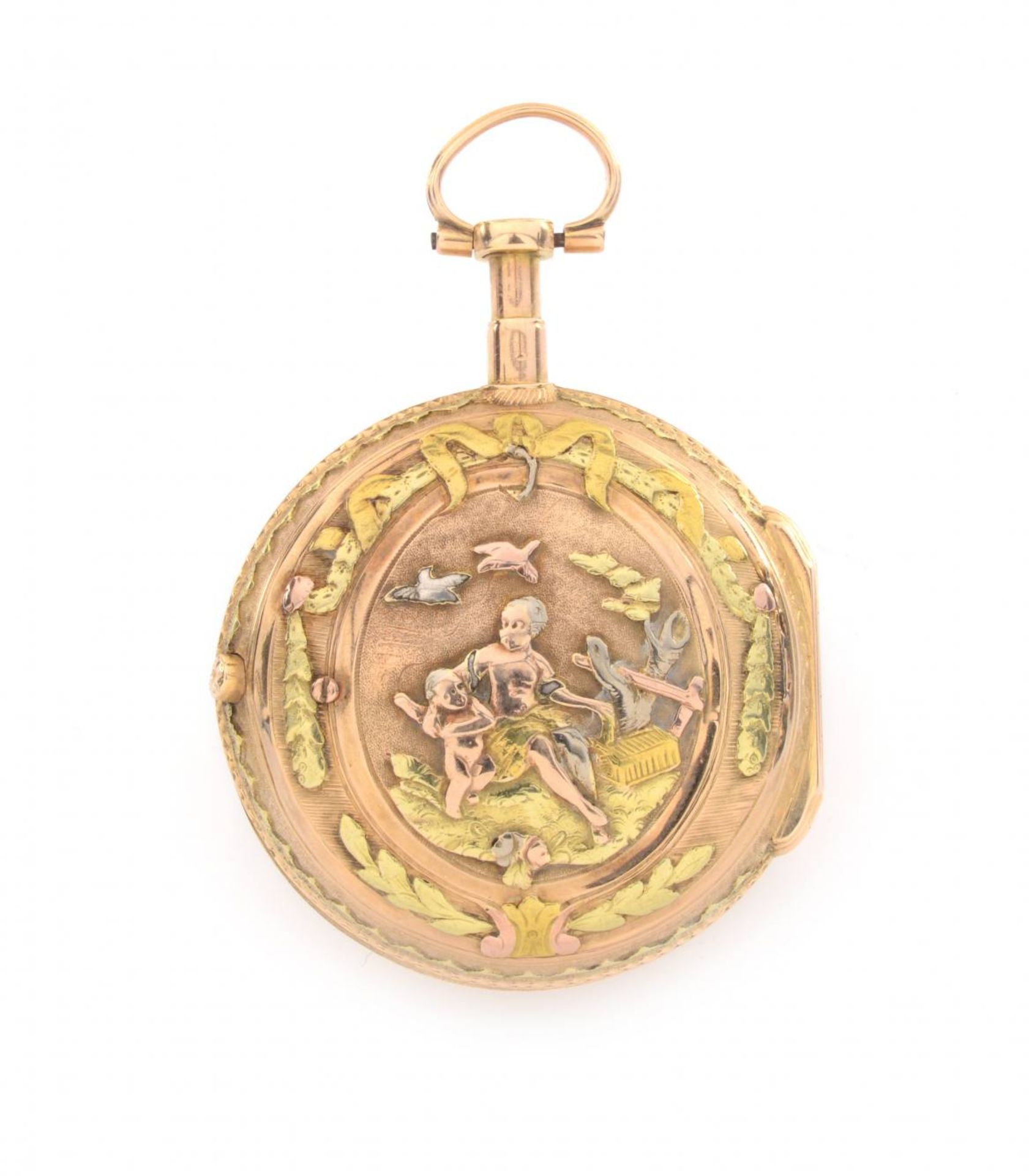 GOLDENE TASCHENUHRFrankreich, Paris, L`Epine1790sTaschenuhr mit Goldgehäuse, Rückseite mit