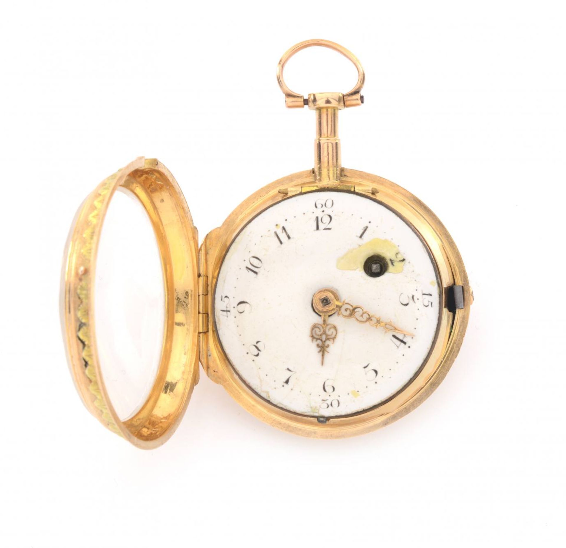 GOLDENE TASCHENUHRFrankreich, Paris, L`Epine1790sTaschenuhr mit Goldgehäuse, Rückseite mit - Bild 2 aus 5