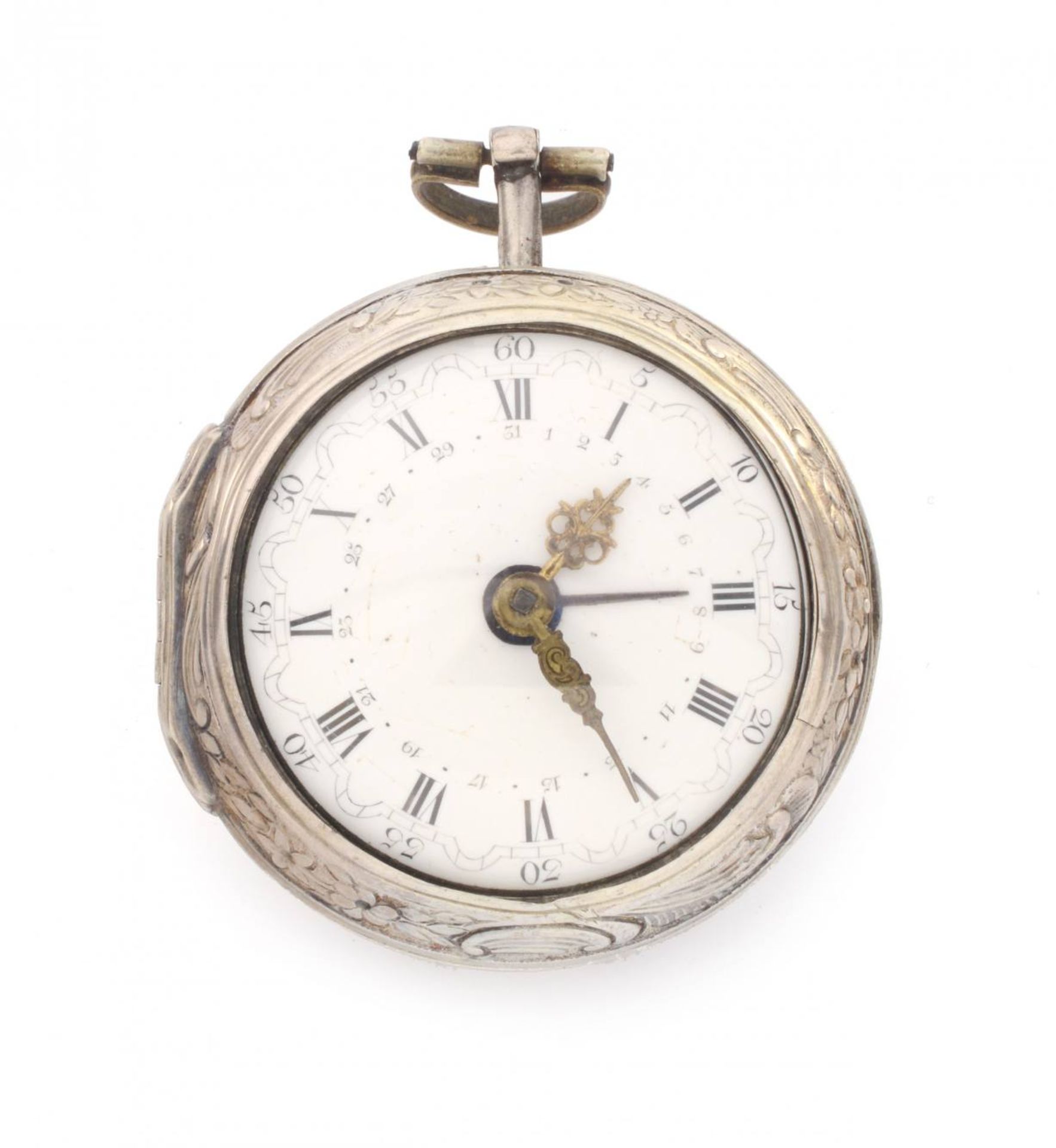 SILBERNE TASCHENUHR MIT DATUM UND ÜBERGEHÄUSEEngland, London, Samson1770sSilberne Taschenuhr mit - Bild 6 aus 6