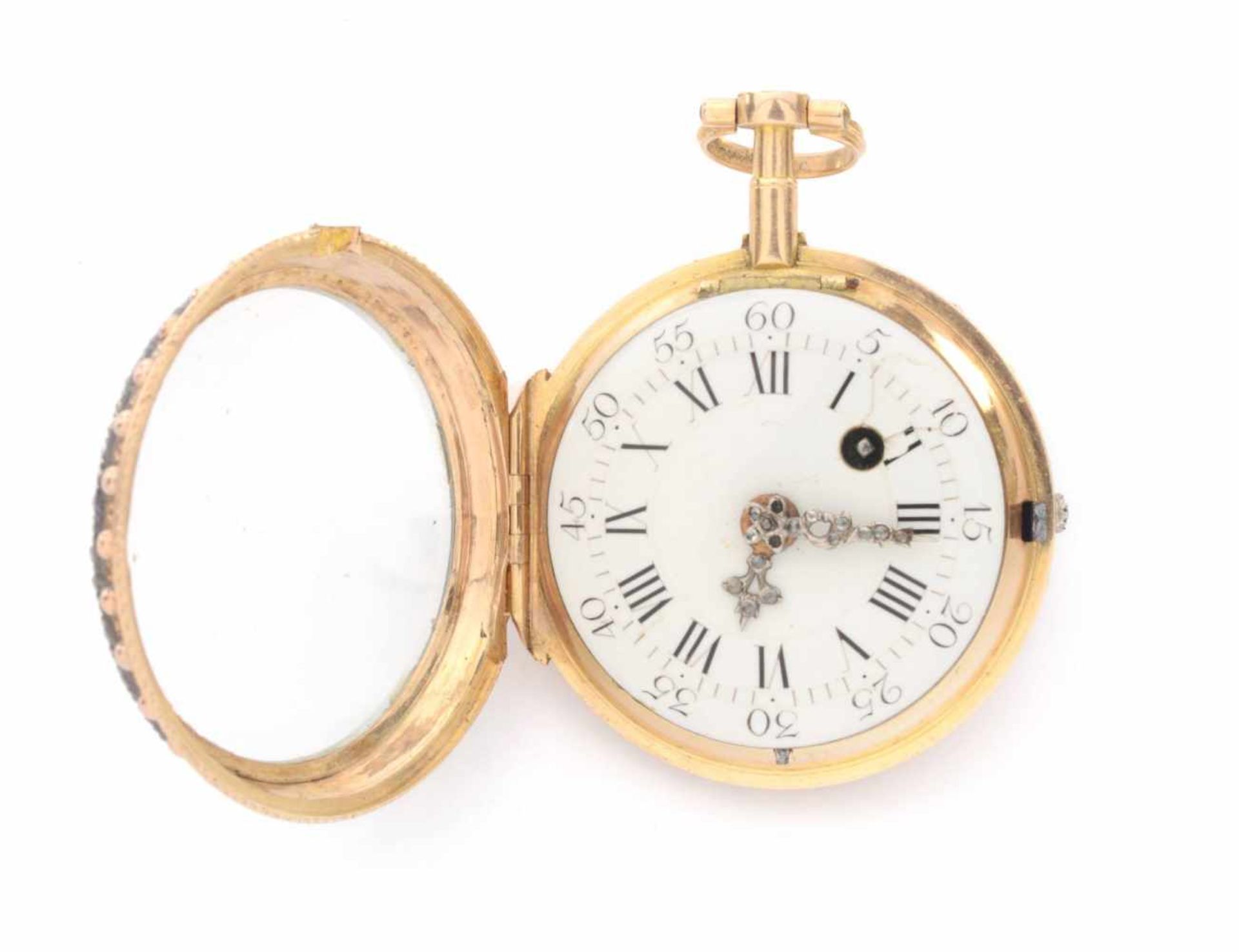 GOLDENE TASCHENUHR MIT EMAILLE UND ÜBERGEHÄUSEFrankreich, Paris, Vauché (Vauchez)letzte Drittel - Bild 2 aus 6