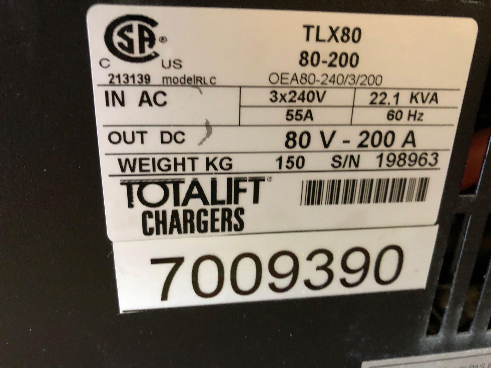 NEW TOTALIFT 80V BATTERY CHARGER - Image 3 of 3
