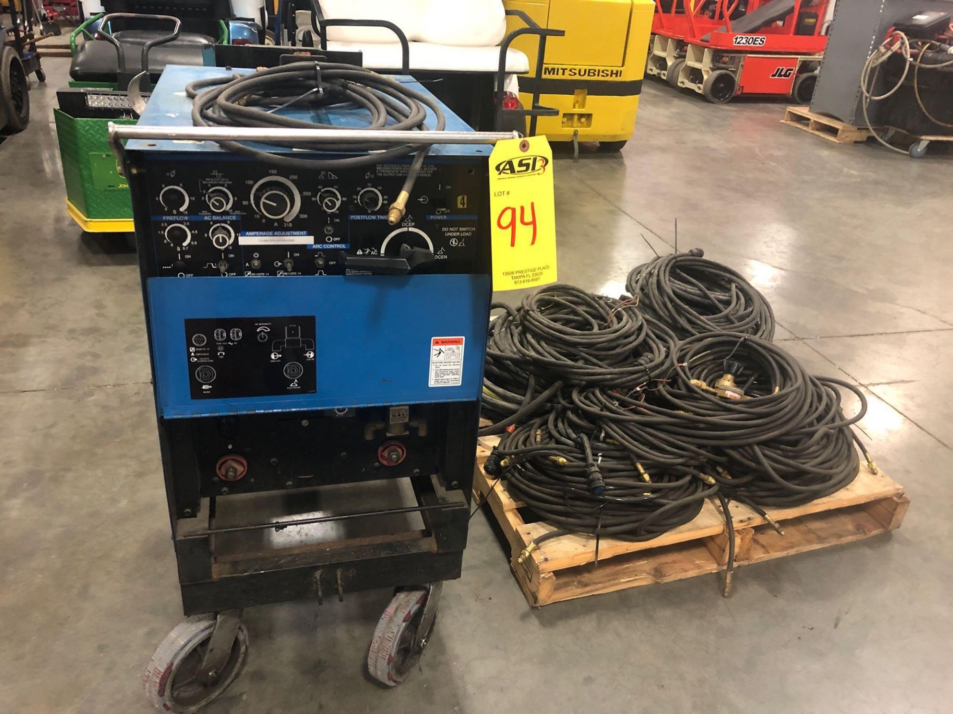 MILLER SYNCROWAVE 240 AC/DC WELDING POWER SOURCE WITH ASSORTED WELDING CABLES/LINES