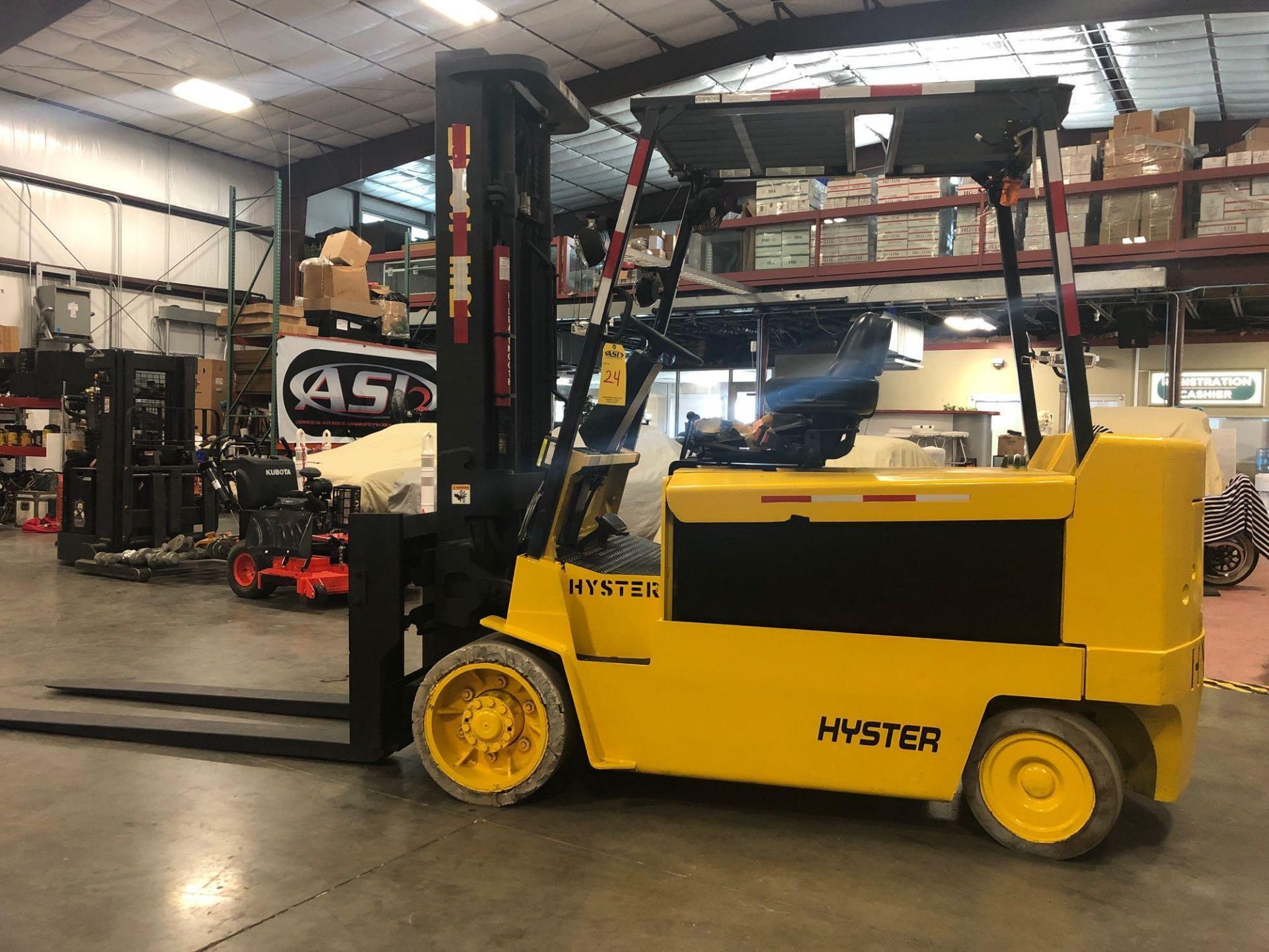 HYSTER ELECTRIC FORKLIFT MODEL E120XL, APPROX. 12,000 LB CAPACITY
