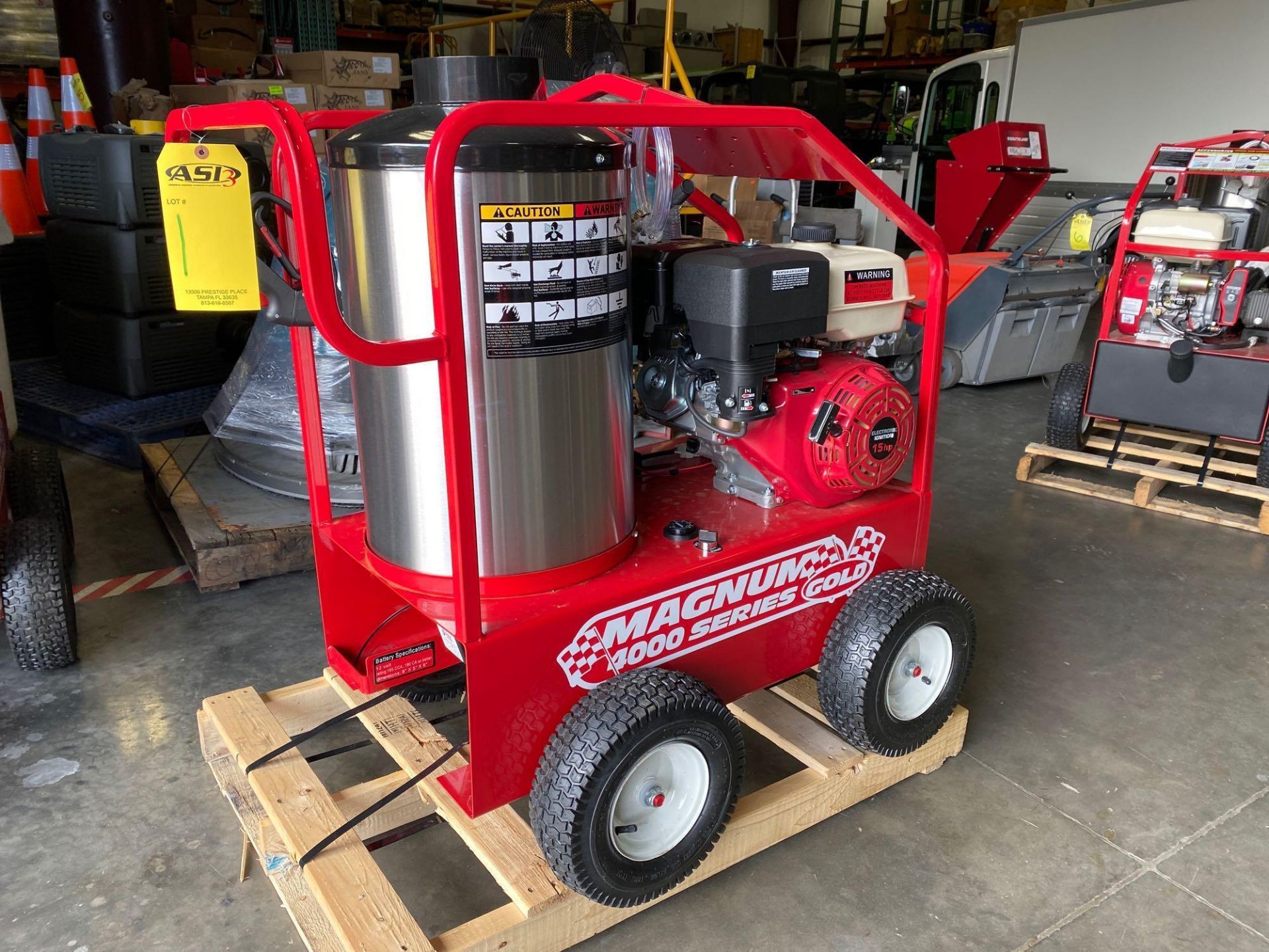NEW 2019 MAGNUM 4000 PSI HEATED PRESSURE WASHER, ELECTRIC START, GAS POWERED WITH DIESEL BURNER, HOS