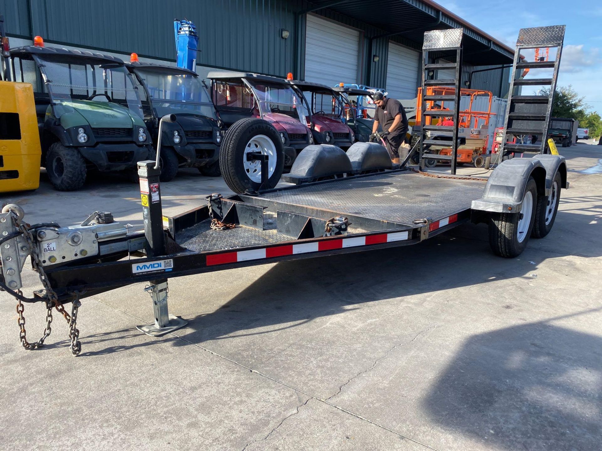 2015 DUAL AXLE TRAILER WITH RAMPS, STEEL DECK, SPARE TIRE, 6,990 GVWR