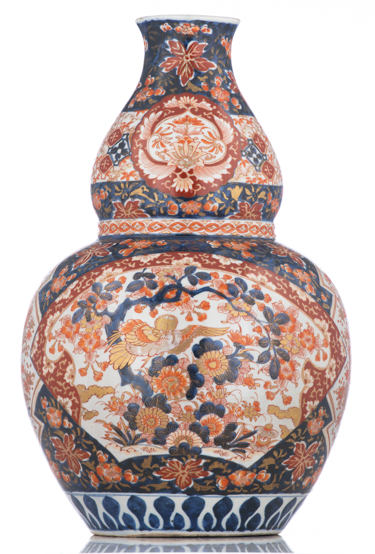 A Japanese Imari double gourd vase, decorated with birds on a flower branch, 19thC, H 46,5 cm - Image 3 of 6