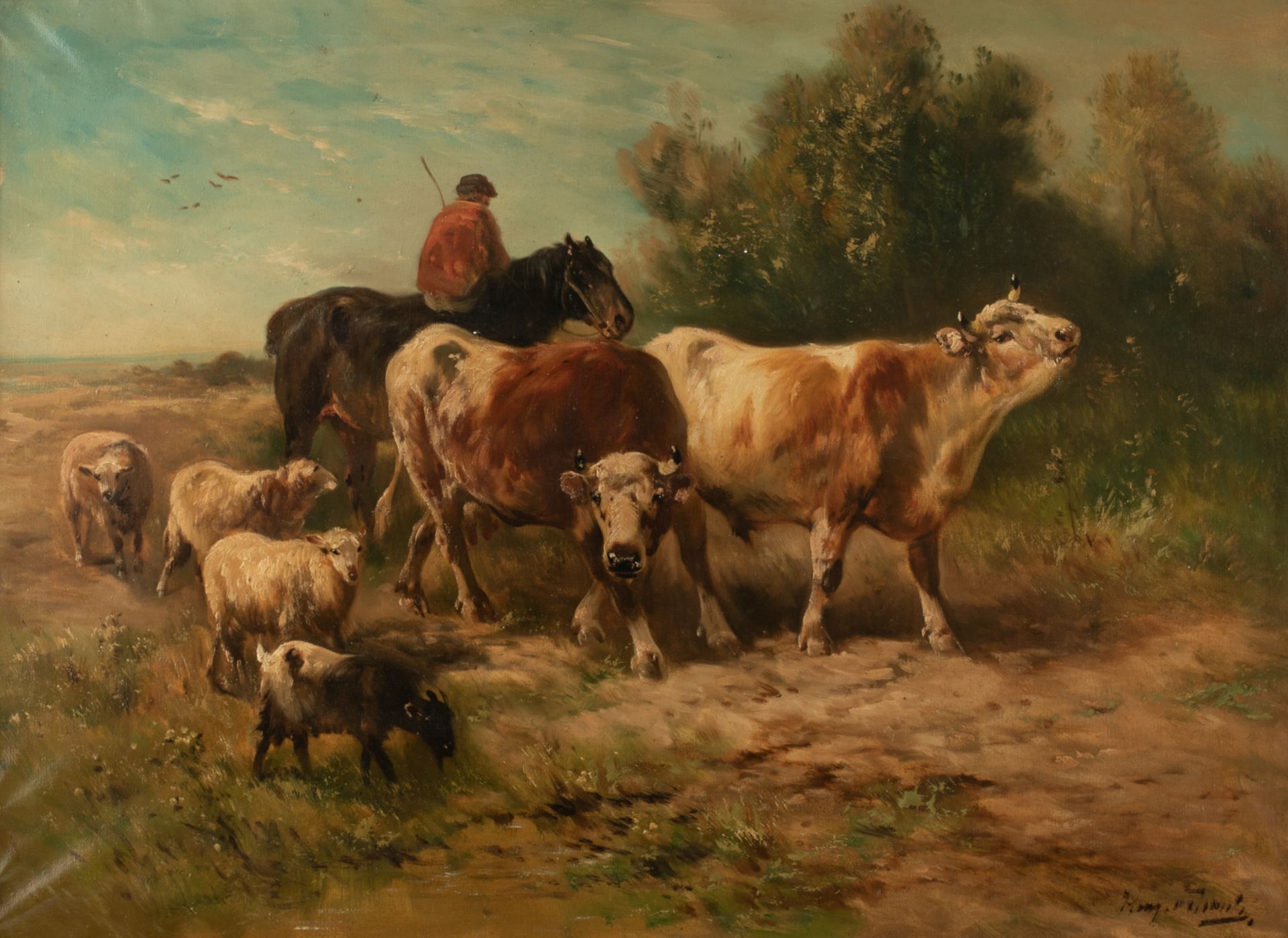 Schouten H., a shepherd with his cattle, oil on canvas, 75 x 100 cm