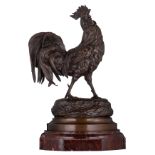 Barye A., a rooster, patinated bronze on a rouge Napoleon marble base, H 52,5 (with base) - 45,5 cm