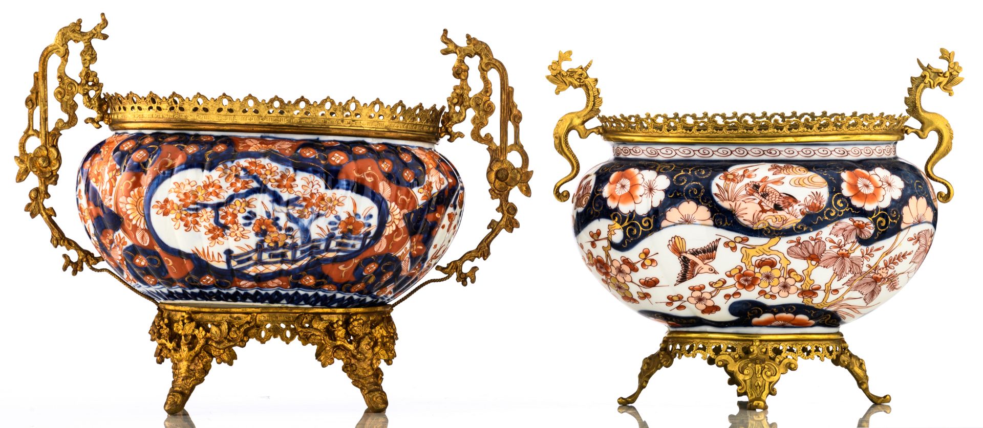 A lot of one round, two ovoid and three mounted ovoid Japanese Arita Imari porcelain basins, later 1 - Bild 6 aus 23