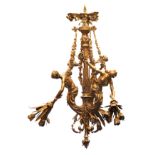 A rare gilt bronze belle epoque chandelier depicting ladies symbolizing abundance, H 125 cm - ø 85 c